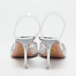 Pre Owned Aquazzura Transparent PVC Crystal Embellished Slingback Pumps Size 40