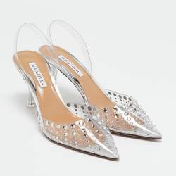 Pre Owned Aquazzura Transparent PVC Crystal Embellished Slingback Pumps Size 40
