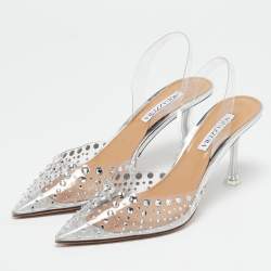 Pre Owned Aquazzura Transparent PVC Crystal Embellished Slingback Pumps Size 40