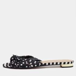 Aquazzura Black Polka Dot Print Fabric Knot Flat Slide Sandals Size 40