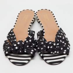 Aquazzura Black Polka Dot Print Fabric Knot Flat Slide Sandals Size 40