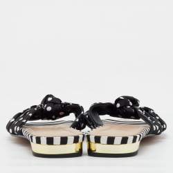 Aquazzura Black Polka Dot Print Fabric Knot Flat Slide Sandals Size 40