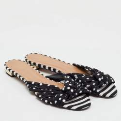 Aquazzura Black Polka Dot Print Fabric Knot Flat Slide Sandals Size 40