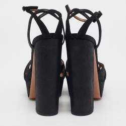 Pre Owned Aquazzura Black Texture Suede Luna Platform Sandals Size 40