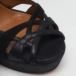 Pre Owned Aquazzura Black Texture Suede Luna Platform Sandals Size 40