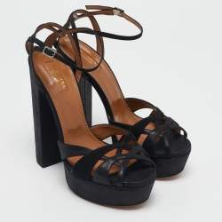 Pre Owned Aquazzura Black Texture Suede Luna Platform Sandals Size 40
