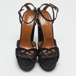 Pre Owned Aquazzura Black Texture Suede Luna Platform Sandals Size 40