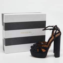 Pre Owned Aquazzura Black Texture Suede Luna Platform Sandals Size 40