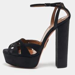 Pre Owned Aquazzura Black Texture Suede Luna Platform Sandals Size 40