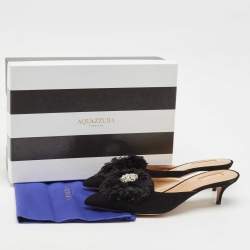 Pre Owned Aquazzura Black Suede Crystal Embellished Lotus Mules Size 40