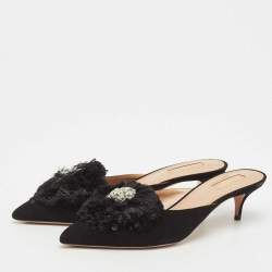 Pre Owned Aquazzura Black Suede Crystal Embellished Lotus Mules Size 40
