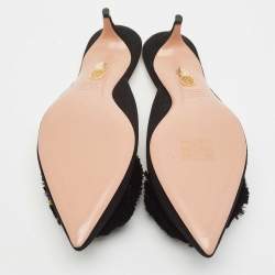 Pre Owned Aquazzura Black Suede Crystal Embellished Lotus Mules Size 40