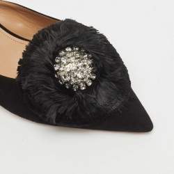 Pre Owned Aquazzura Black Suede Crystal Embellished Lotus Mules Size 40