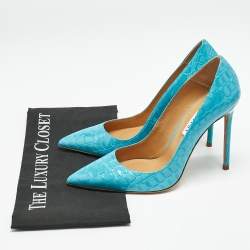 Pre Owned Aquazzura Blue Croc Embossed Leather Pointed Toe  Pumps Size 39.5