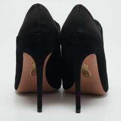 Aquazzura Black Suede Leather and Satin Crystal Embellished Amour Pumps Size 37.5