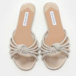 Aquazzura Beige Crystal Embellished Suede Celeste Flats Size 38