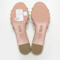 Aquazzura Beige Crystal Embellished Suede Celeste Flats Size 38