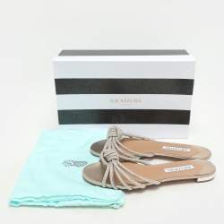 Aquazzura Beige Crystal Embellished Suede Celeste Flats Size 38