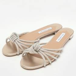 Aquazzura Beige Crystal Embellished Suede Celeste Flats Size 38
