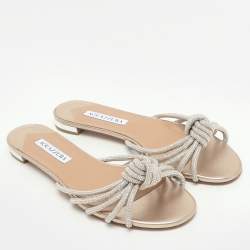 Aquazzura Beige Crystal Embellished Suede Celeste Flats Size 38
