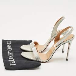 Pre Owned Aquazzura Silver Glitter Ankle Strap Sandals Size 38.5