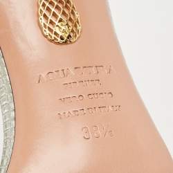 Pre Owned Aquazzura Silver Glitter Ankle Strap Sandals Size 38.5