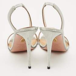 Pre Owned Aquazzura Silver Glitter Ankle Strap Sandals Size 38.5