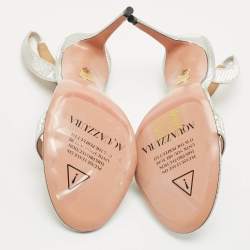 Pre Owned Aquazzura Silver Glitter Ankle Strap Sandals Size 38.5