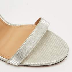 Pre Owned Aquazzura Silver Glitter Ankle Strap Sandals Size 38.5