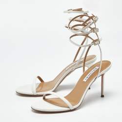 Pre Owned Aquazzura White Leather Essence Ankle Strap Sandals Size 39