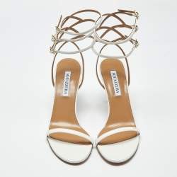 Pre Owned Aquazzura White Leather Essence Ankle Strap Sandals Size 39