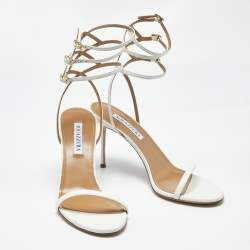 Pre Owned Aquazzura White Leather Essence Ankle Strap Sandals Size 39