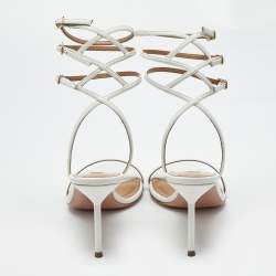 Pre Owned Aquazzura White Leather Essence Ankle Strap Sandals Size 39