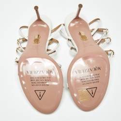 Pre Owned Aquazzura White Leather Essence Ankle Strap Sandals Size 39