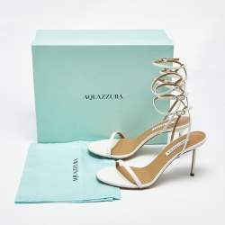 Pre Owned Aquazzura White Leather Essence Ankle Strap Sandals Size 39