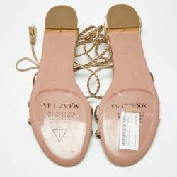 Pre Owned Aquazzura Gold Leather Brasilia Flat Sandals Size 39