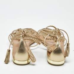 Pre Owned Aquazzura Gold Leather Brasilia Flat Sandals Size 39