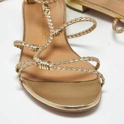 Pre Owned Aquazzura Gold Leather Brasilia Flat Sandals Size 39