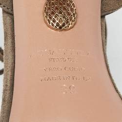 Pre Owned Aquazzura Grey Mink Fur and Suede Wild Russian Ankle Wrap Sandals Size 39