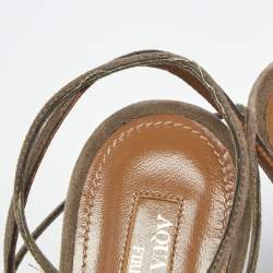 Pre Owned Aquazzura Grey Mink Fur and Suede Wild Russian Ankle Wrap Sandals Size 39