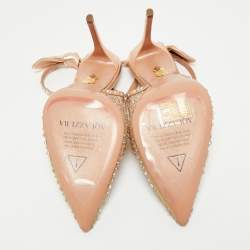 Pre Owned Aquazzura Rose Gold Leather and Mesh Bow Tie Slingback Pumps Size 37