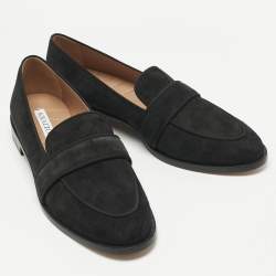 Pre Owned Aquazzura Black Suede and Grosgrain Martin Loafers Size 39