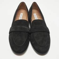 Pre Owned Aquazzura Black Suede and Grosgrain Martin Loafers Size 39