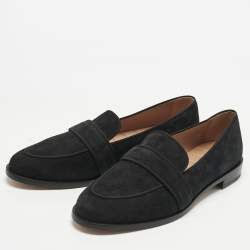 Pre Owned Aquazzura Black Suede and Grosgrain Martin Loafers Size 39