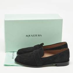 Pre Owned Aquazzura Black Suede and Grosgrain Martin Loafers Size 39