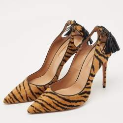 Pre Owned Aquazzura Black/Brown Calf Hair Forever Marilyn Pumps Size 38.5