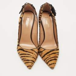 Pre Owned Aquazzura Black/Brown Calf Hair Forever Marilyn Pumps Size 38.5
