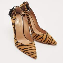 Pre Owned Aquazzura Black/Brown Calf Hair Forever Marilyn Pumps Size 38.5