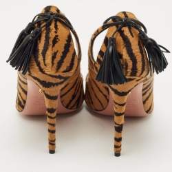 Pre Owned Aquazzura Black/Brown Calf Hair Forever Marilyn Pumps Size 38.5
