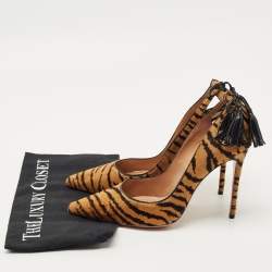 Pre Owned Aquazzura Black/Brown Calf Hair Forever Marilyn Pumps Size 38.5